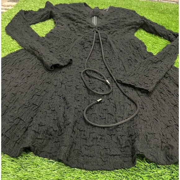 SABINA MUSAYEV Black Crinkly Cut-Out Agnes Mini Dress SZ 12 - Picture 4 of 11